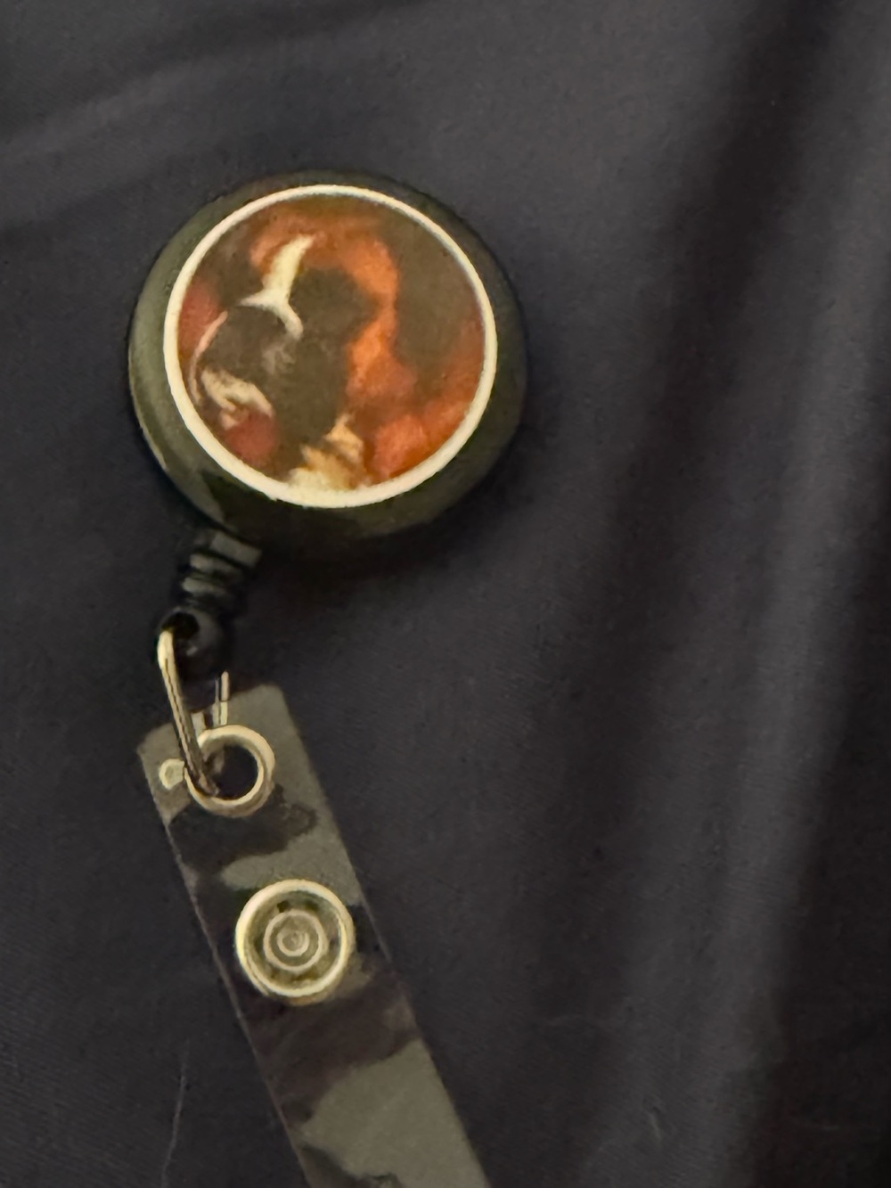 Vintage-Style Black and Orange Retractable Badge Reel Key & Card Holder